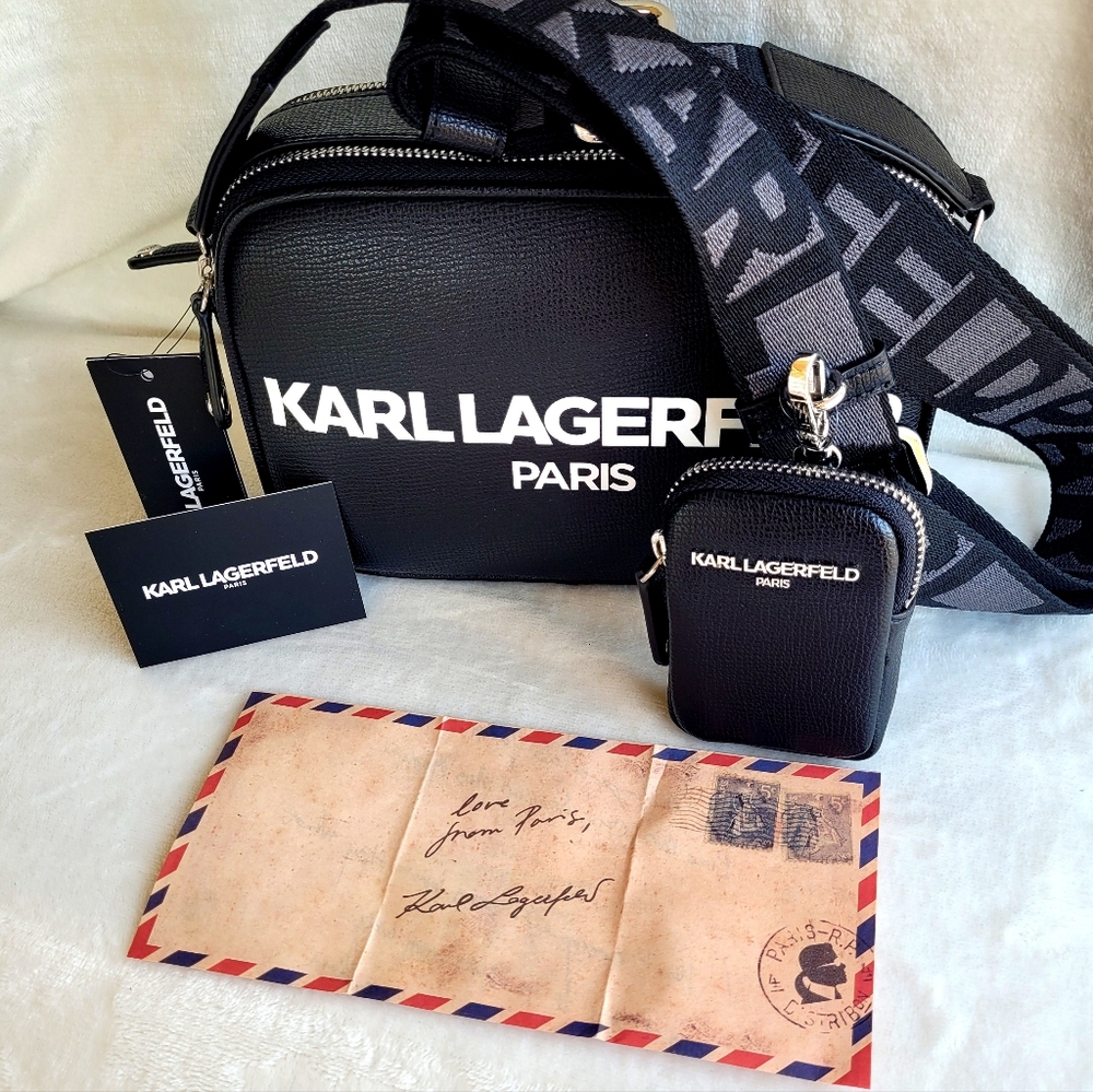 NWT KARL LAGERFELD Maybelle Crossbody Tote Black Logo Handbag
